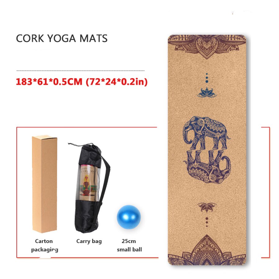 Yoga Mat Cork TPE Natural 5mm Non-slip Gym Sports Mats Absorb Sweat Odorless