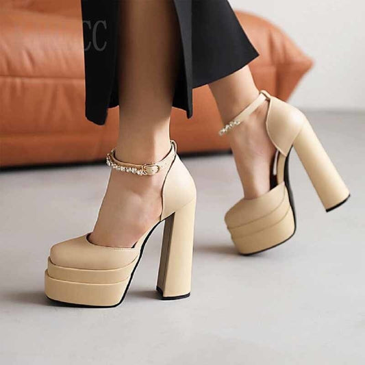 Cute Women Pumps Retro Mary Janes Chunky Heels Sandals Party Platform Dress Par