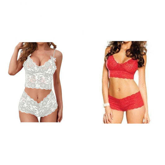 2Sets Cute Women Lingerie Set Transparent Lace Bra Panty Brief Set Seamless