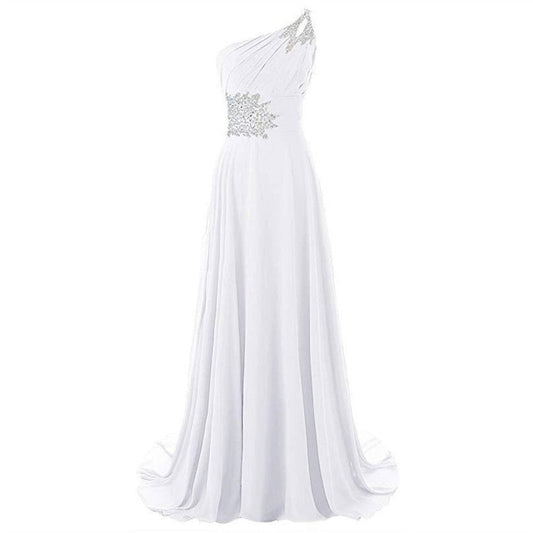 A Line Chiffon Beading Pleat Elegant One Shoulder Bridesmaid Dresses Wedding Par