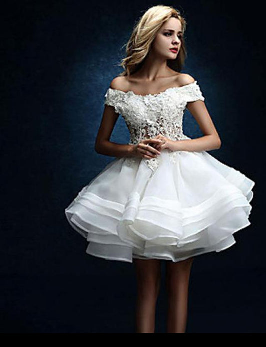 White Vestidos Sweet Quinceanera Dresses Short Party Dress Off the Shoulder Prom