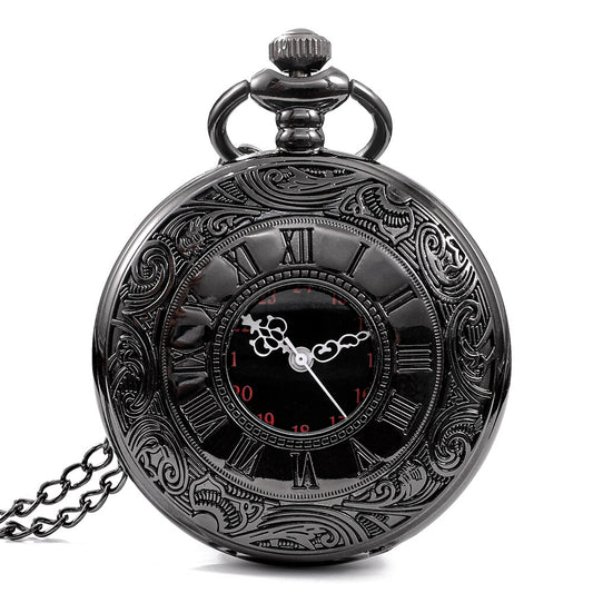 Vintage Charm Black Unisex Fashion Roman Number Quartz Steampunk Pocket Watch W