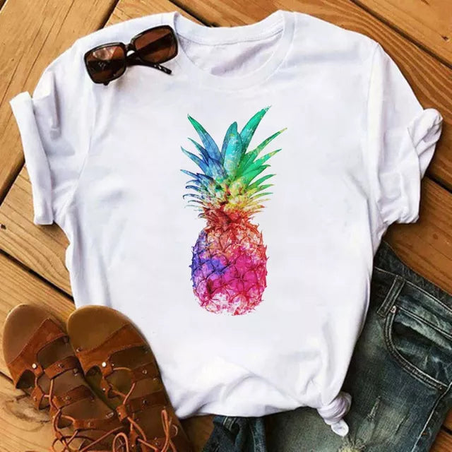 Kawaii Pineapple Printed Womens Clothes Streetwear T Shirt Cartoon Graphic Tees