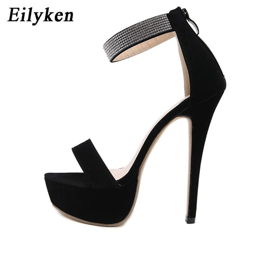 Eilyken Platform Heels Zip Sandals Women Summer High Heels Shoes Crystal Peep To