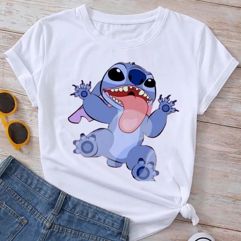 Plus Size Women's T-shirts Tops Stitch Pattern Tops Short Sleeves Cute Stitch D