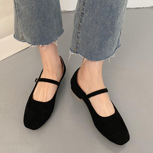 Women Ankle Strap Sandals Buckle Solid Color Suede Low Heel Beach Sandals Women