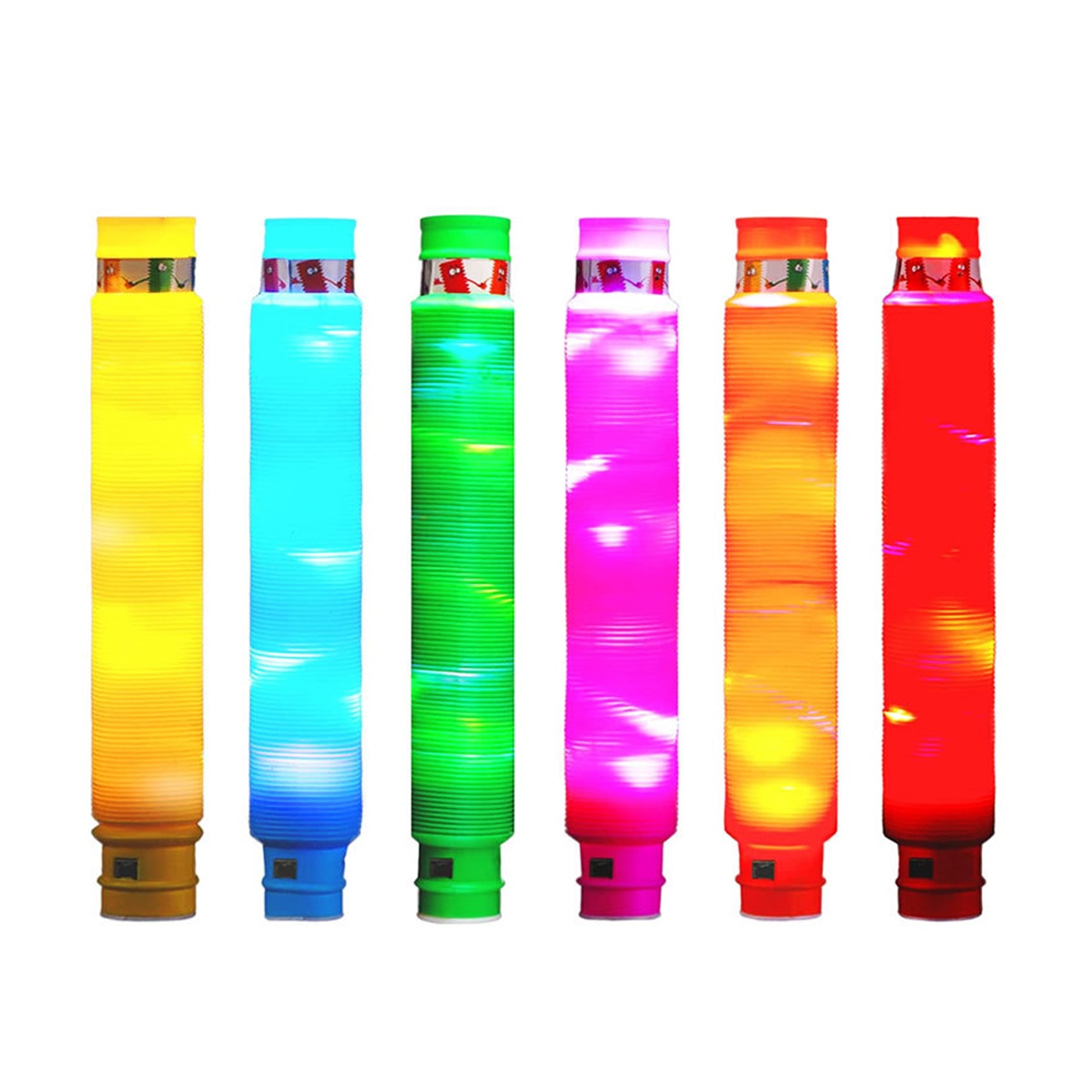 6PC DIY Luminous Pop Tubes LED Fluorescent Color Stretched Plastic Tube Autism A