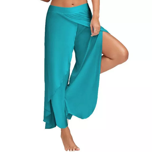 Women Wide Leg Pants Loose Fitness Yoga Split Trousers Mandala Open Leg Pants