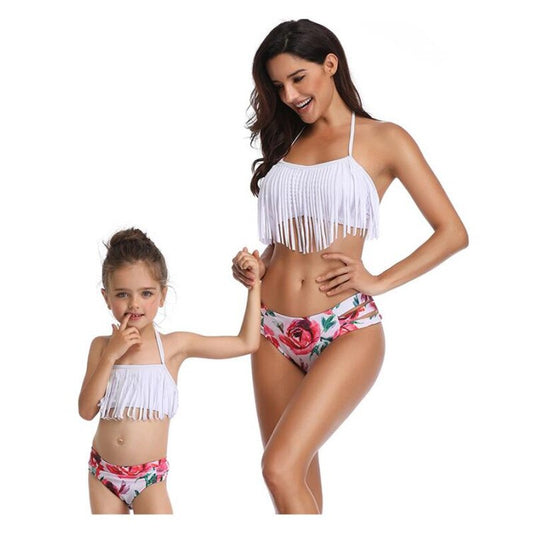 Summer Family Matching Swimwear Mother Daughter Plaid Bikini Bathing Suit Swim