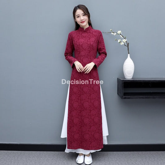 2023 cheongsam ao dai vietnam style elegant lady dress retro mandarin collar