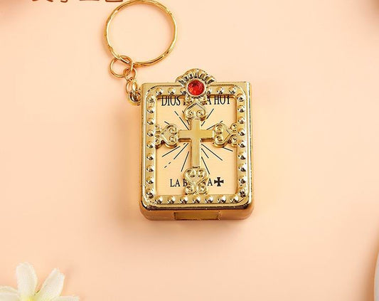 20pcs Spanish Real Mini Holy Bible Keychain, Catholicism Christian Jesus Cross