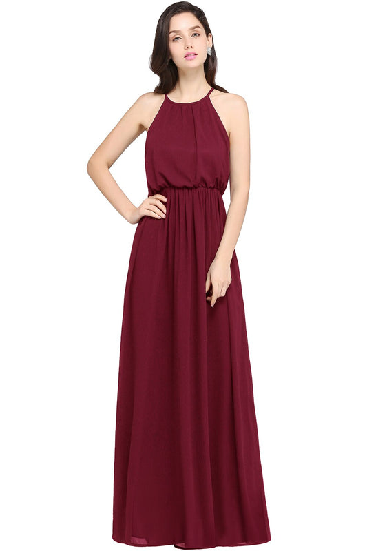 In Stock Simple Chiffon Bridesmaid Dresses A-Line Halter Sleeveless Elegant Form