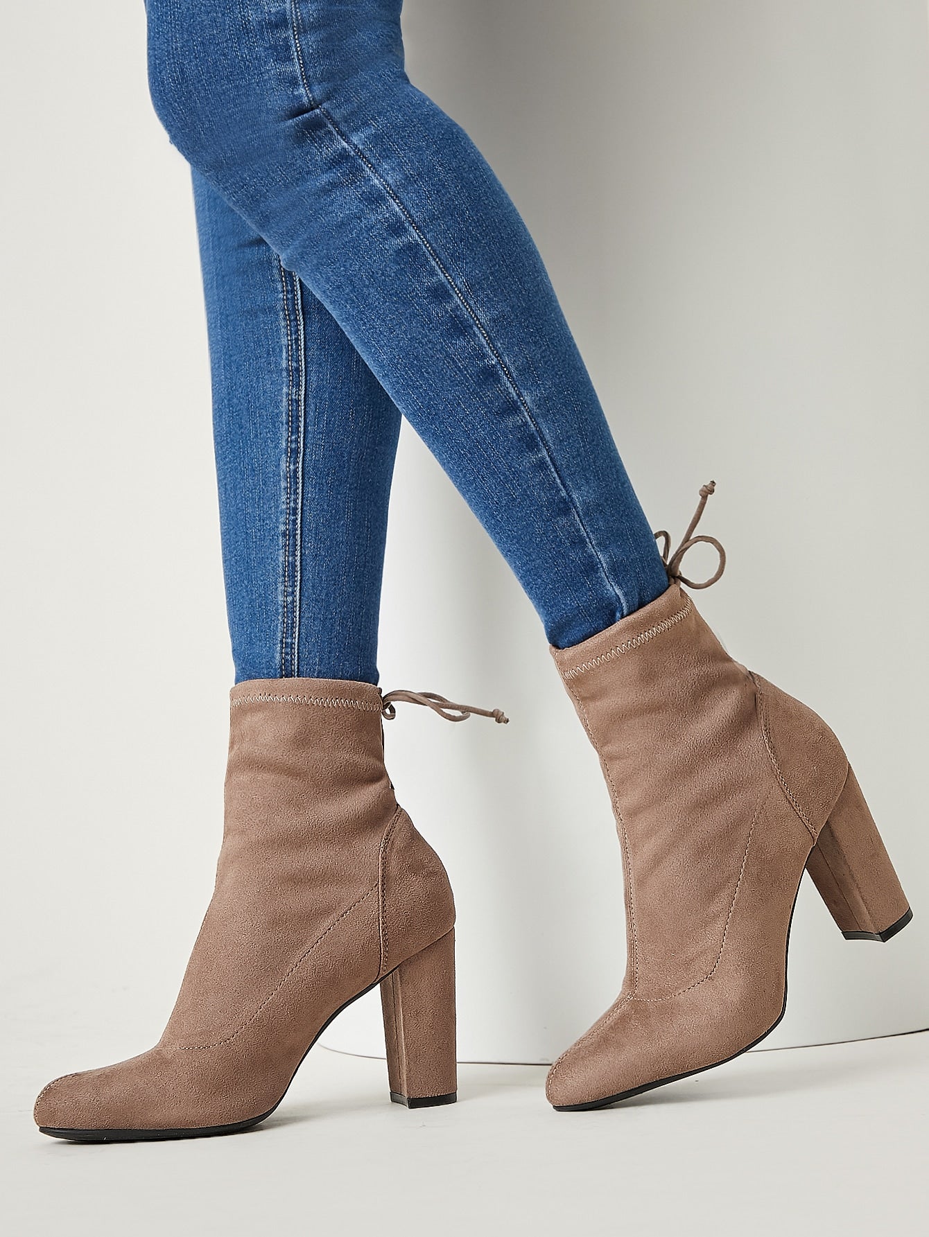 Faux Suede Knotted Self-Tie Ankle Boots