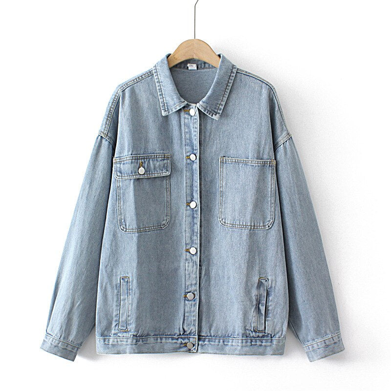 Plus Size Jean Jackets for Women Clothing LOOSE Pocket Denim Coat Casual Solid C