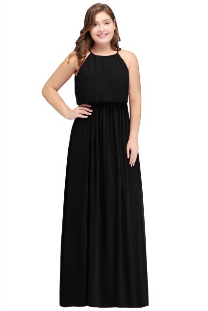 In Stock Simple Chiffon Bridesmaid Dresses A-Line Halter Sleeveless Elegant Form