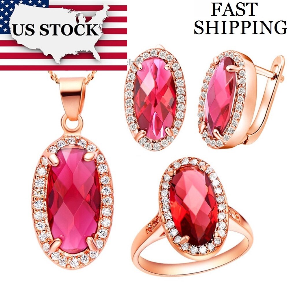 USA STOCK Uloveido Rose Gold Color CZ Zircon Bridal Jewelry Sets for Women