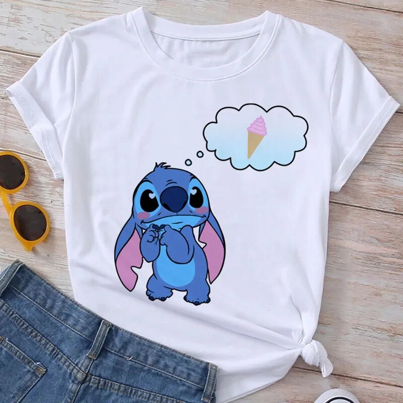 Plus Size Women's T-shirts Tops Stitch Pattern Tops Short Sleeves Cute Stitch D