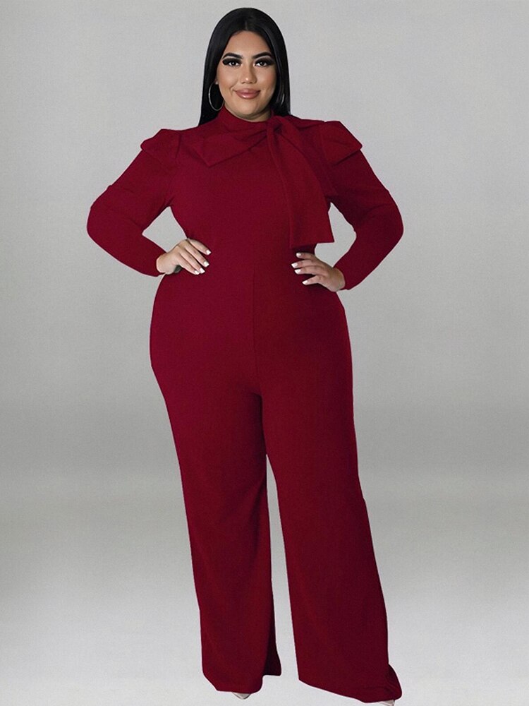 Women Jumpsuit Chic and Elegant Long Sleeve Plus Size Jumpsuit Solid Color Elega