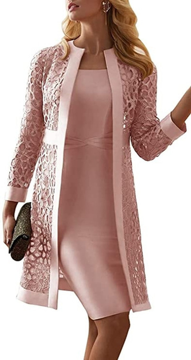 Two Piece Dress Women Long Sleeve Knee Length Jacket Mother of The Bride Dresses