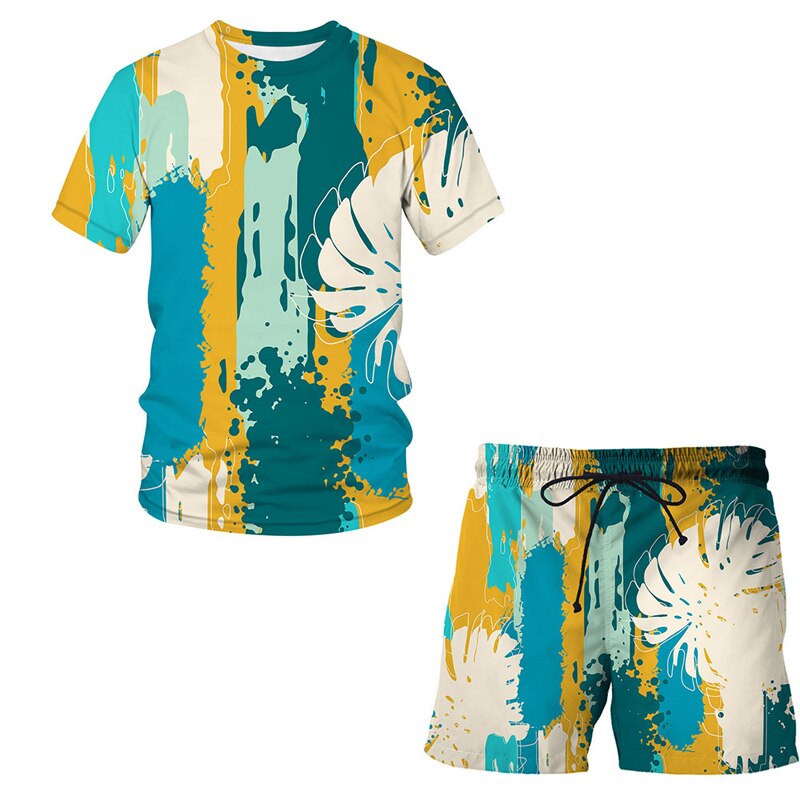 Summer Suit 3D Art Graffiti Printed T-Shirt Shorts Hip Hop Man / Woman Tee Cloth