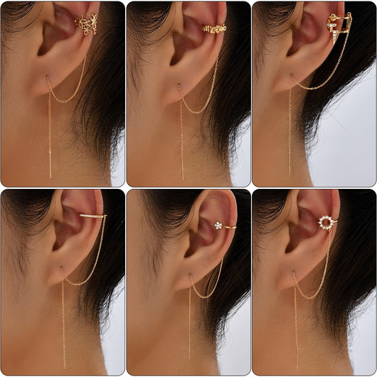 Nooxian High Quality Zircon Ear Line Earrings with Long Tassels in Korean Style