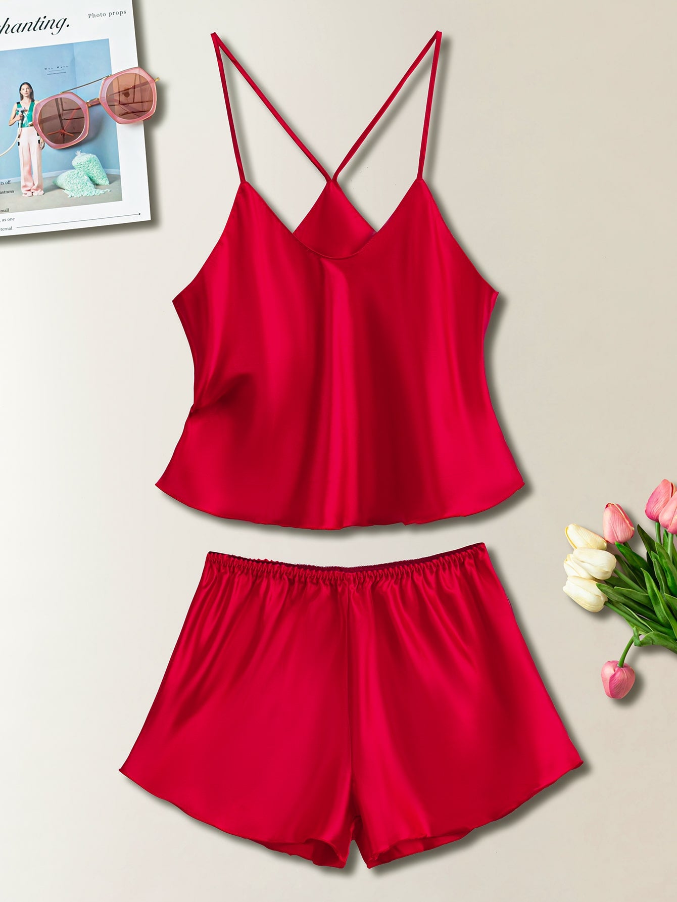 Satin Cami Top With Shorts PJ Set