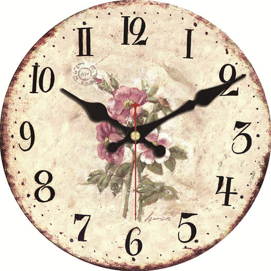 MEISTAR Vintage Round Clock Flower Brief Design Silent Living Room Kitchen Offic