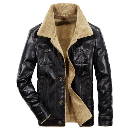 QSuper Winter New Men's Leather Jackets PU Warm Men Coats Clothing