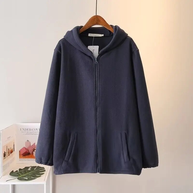 Plus Size Women's Autumn And Winter Hooded Jacket Long SleevesDouble-Sided Plus