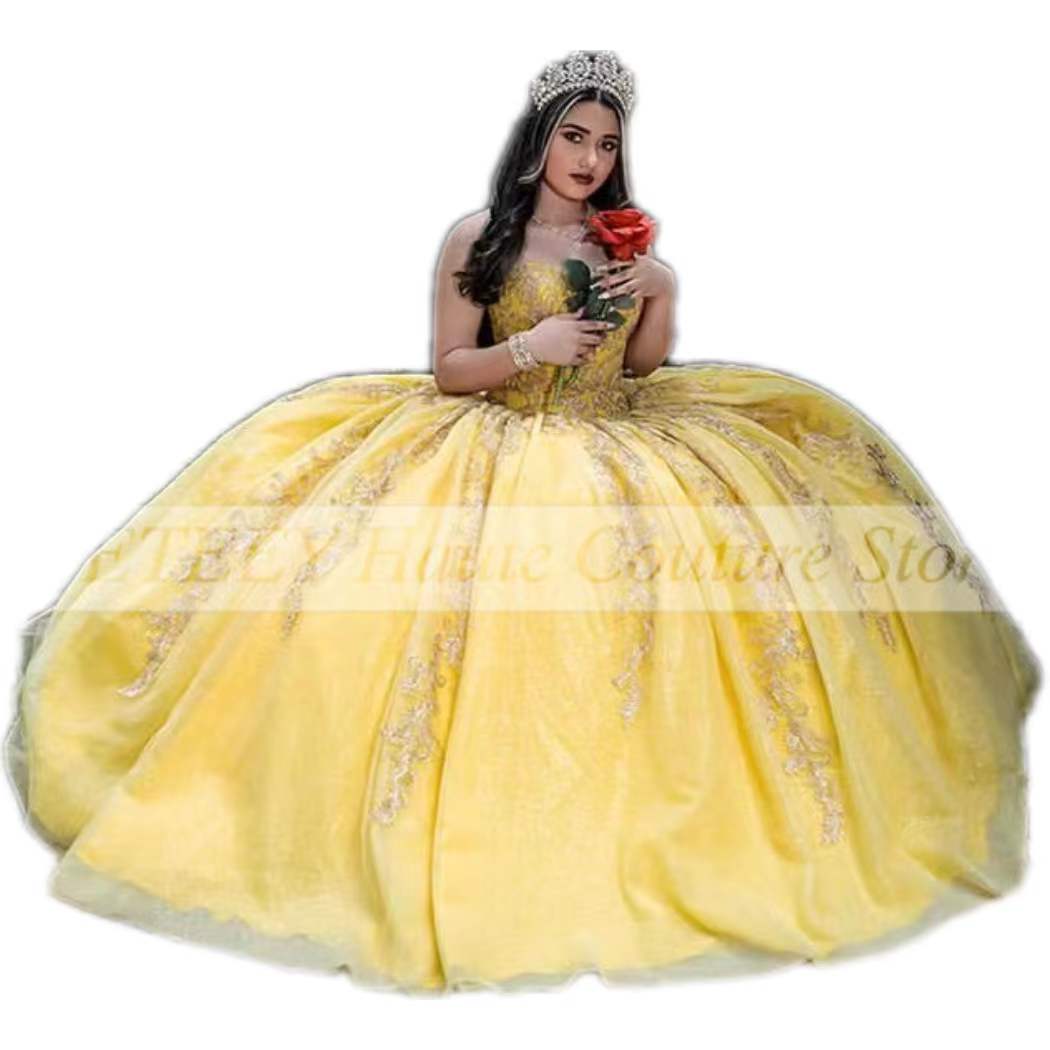 Yellow Formal Quinceanera Dresses for Sweet Girl Beading Sequin Sweetheart Ball