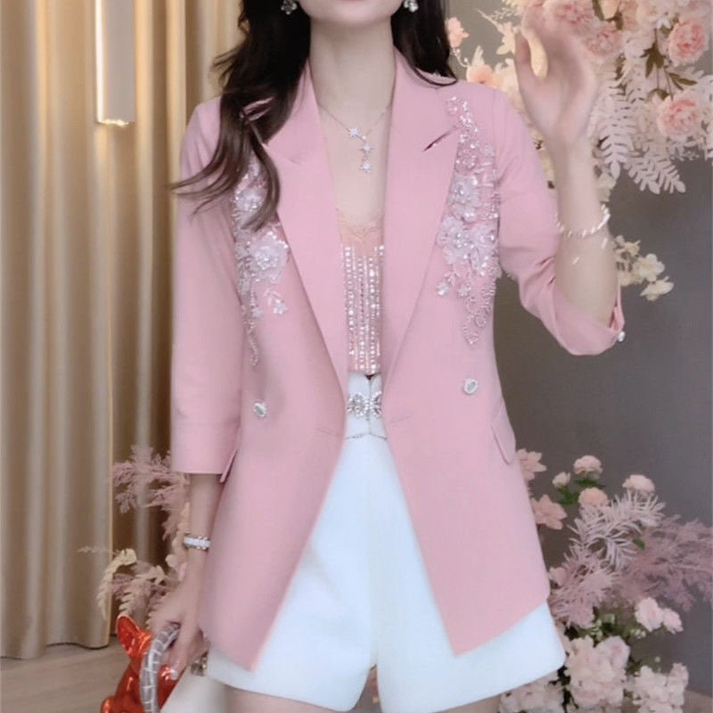 Embroidery Three-Dimensional Carved Hand Made Female Suit Jacket Summer Tempera