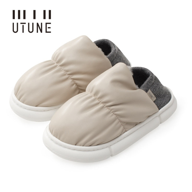 UTUNE Toast Winter Women Slippers Bread Shoes Outside Indoor Home Shoes Men PU