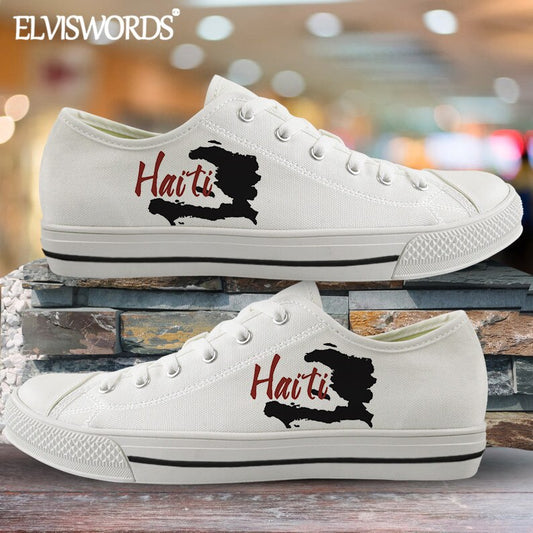 ELVISWORDS Brand Design Haiti Flags Canvas Sneaker for Women Men Leisure Vulca