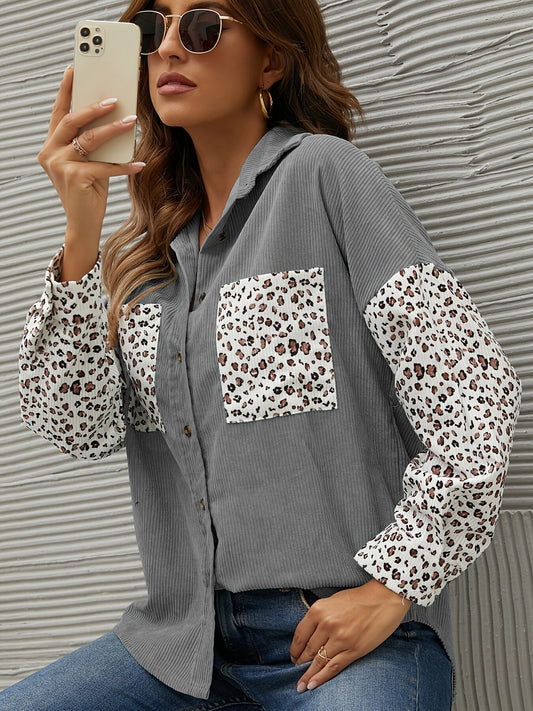 2023 Spring Fall Fashion Girls Long Sleeve Loose Shirt Ladies Leisure Leopard