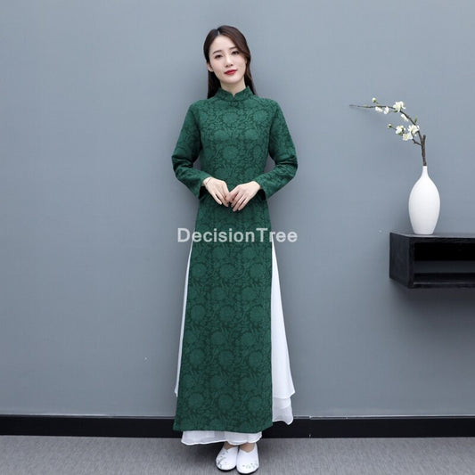 2023 cheongsam ao dai vietnam style elegant lady dress retro mandarin collar