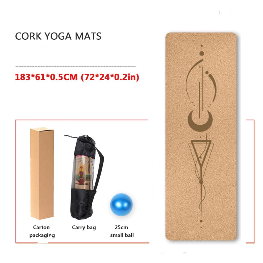 Yoga Mat Cork TPE Natural 5mm Non-slip Gym Sports Mats Absorb Sweat Odorless