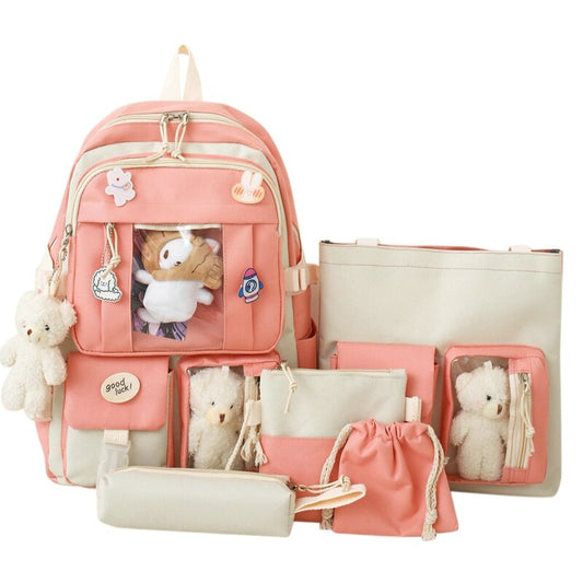 5pcs Sets Children's School Backpack Kawaii Women's Bagpack Bookbag Laptop