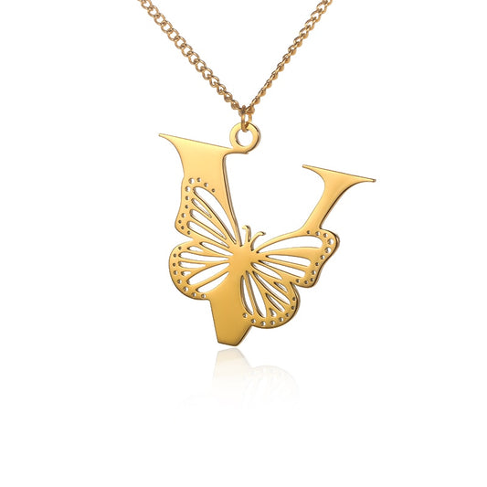 Free Shipping Dainty Big Butterfly Letters Necklaces For Women Girl Jewelry