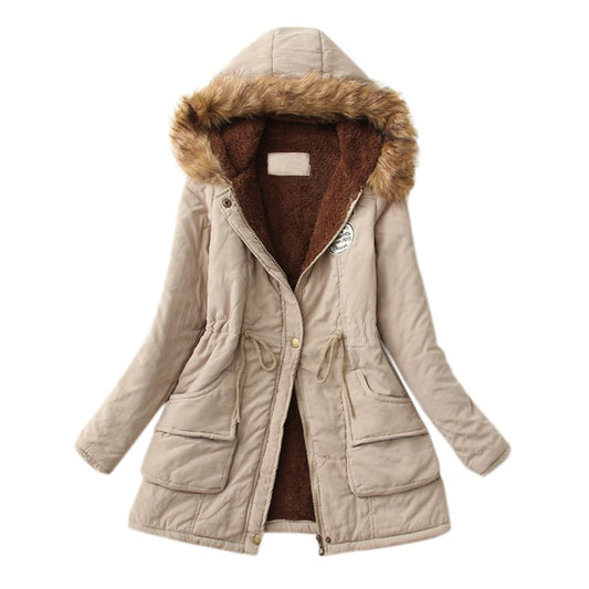 Women's Coat Cotton New In Korean Fashion Hooded Slim Add Plush Parkas Keep War