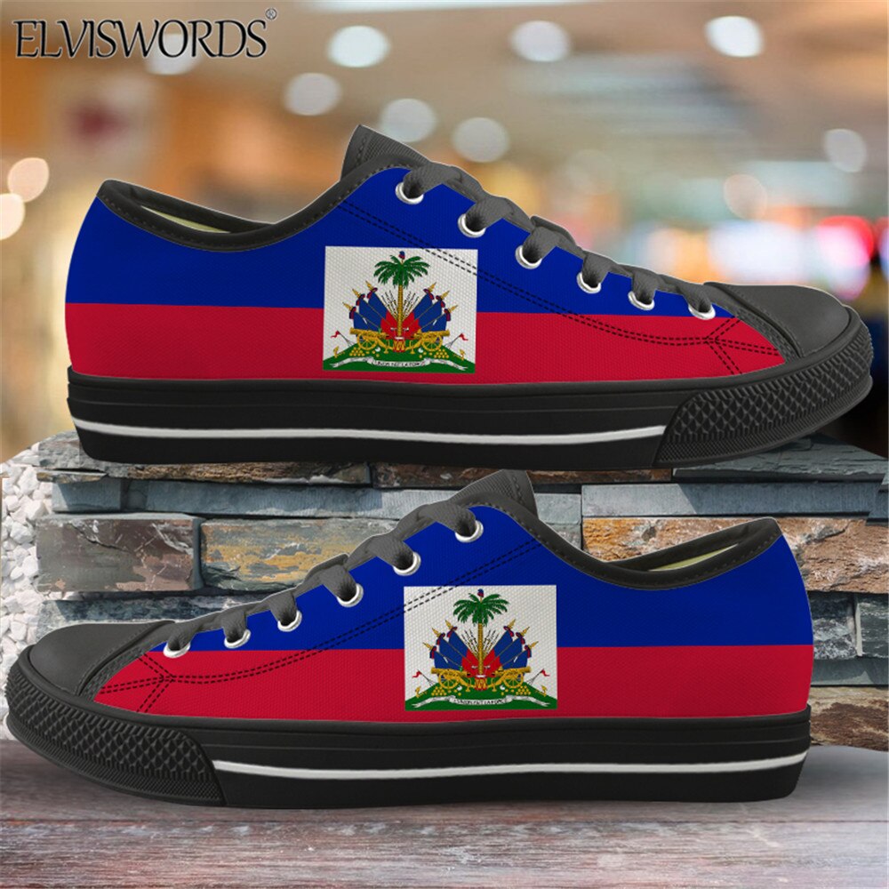 ELVISWORDS Brand Design Haiti Flags Canvas Sneaker for Women Men Leisure Vulca