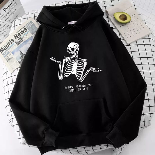 New Harajuku Hooded Sweatshirt Retro Skeleton Print Dark Punk Women Winter Long