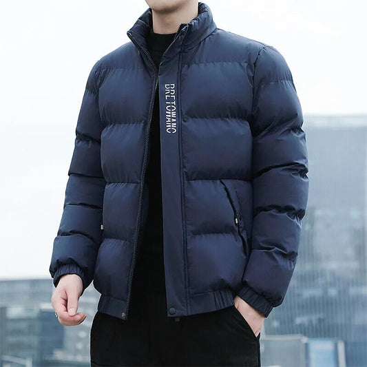 Men's Parkas Men's Windproof Warm Cotton Jacket Solid Standing Collar Casual Sh