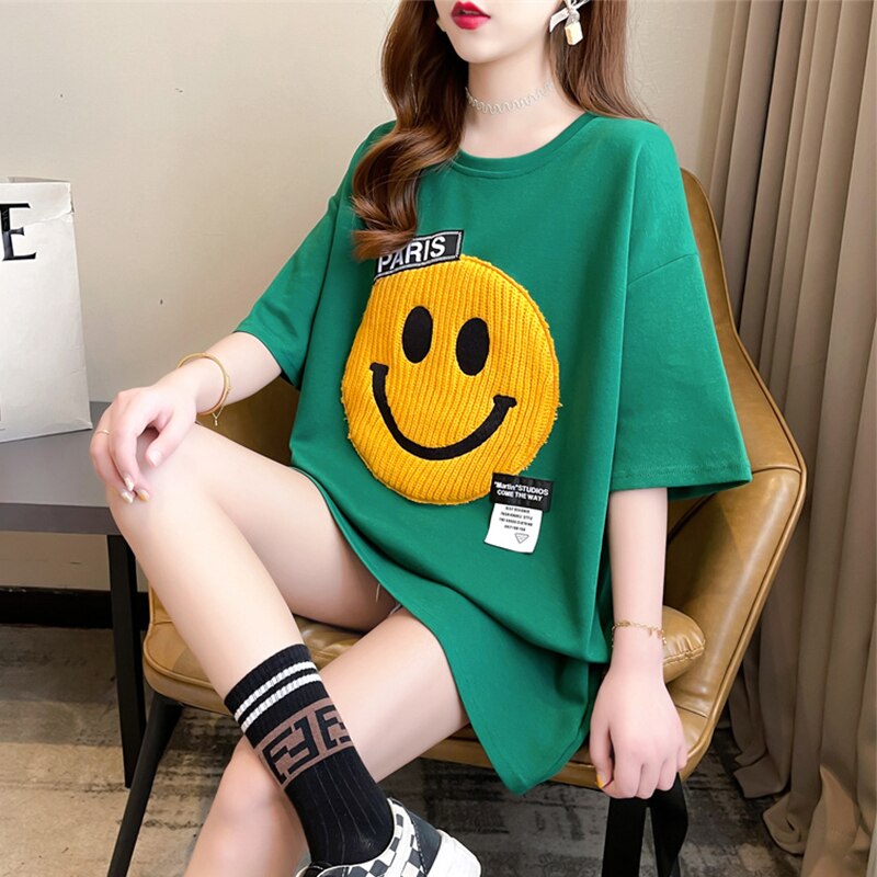 Short Sleeve T-Shirt Women's Summer Dress Korean Loose Large Women's Dress Mediu