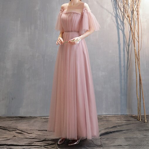 Summer Women Long Pink Robe Bride Guest Dinner Party Wedding Gown Princess Lace