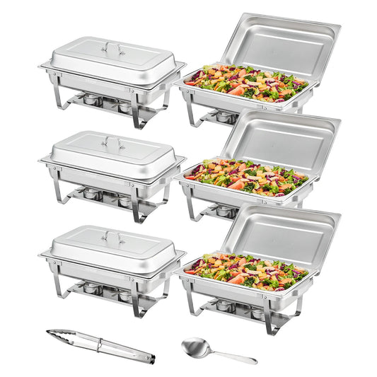 VEVOR 8QT Rectangle Chafing Dish 4/6 Packs Stainless Steel Chafer with Full Si