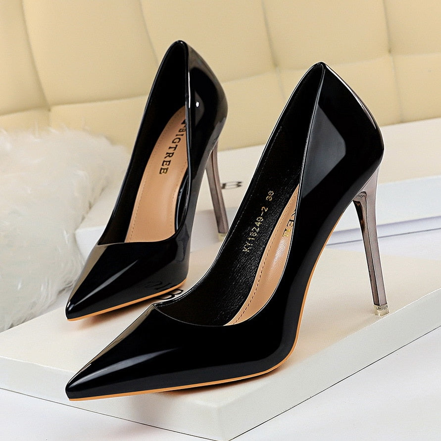 Bigtree High Heels Patent Leather Women Pumps Cute Wedding Shoes Extreme High He