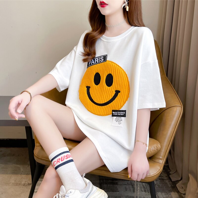 Short Sleeve T-Shirt Women's Summer Dress Korean Loose Large Women's Dress Mediu