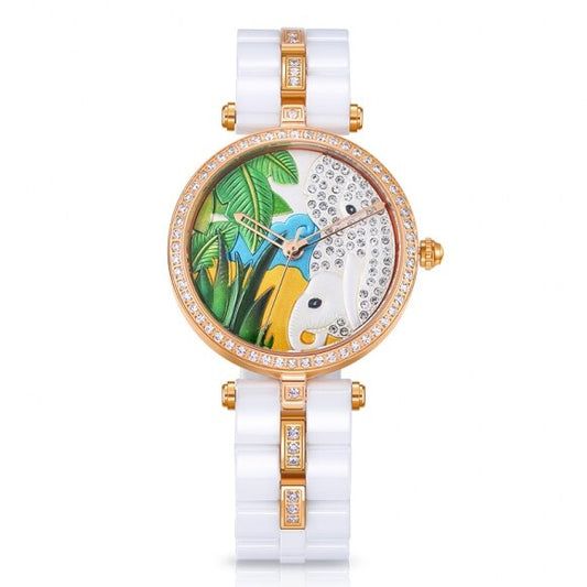 Luxury Art White Ceramic Women Watch Ladies Quartz Watch Top Quality Rhinestone