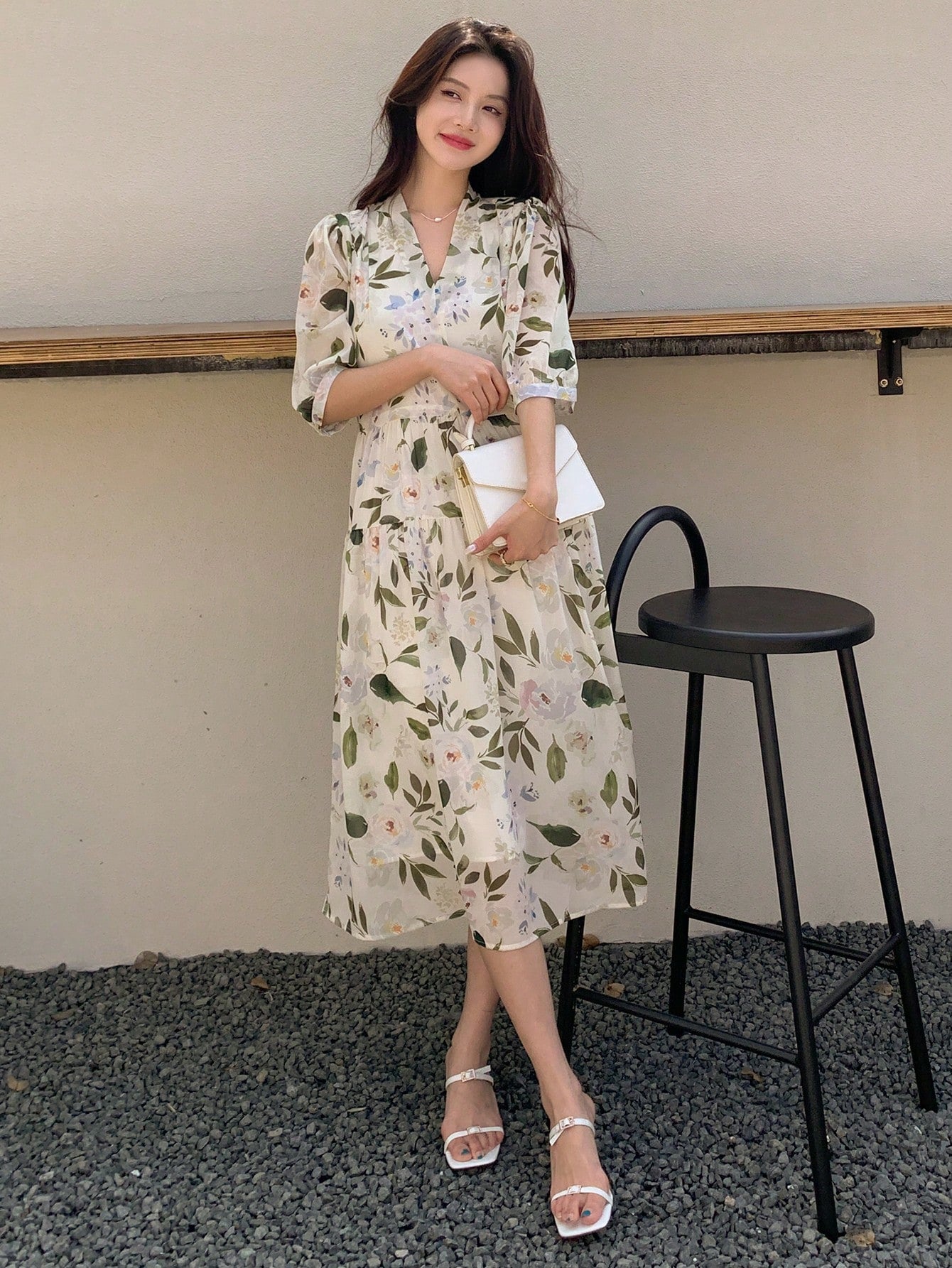 DAZY Floral Print Puff Sleeve Dress