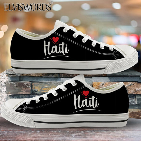 ELVISWORDS Brand Design Haiti Flags Canvas Sneaker for Women Men Leisure Vulca